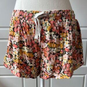 Billabong Floral Print Shorts Elastic Waistband Drawstring Casual Comfy Large‎
